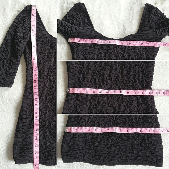 90s Micro Mini Black Rouched Dress Off The Shoulder - Picture 6 of 14